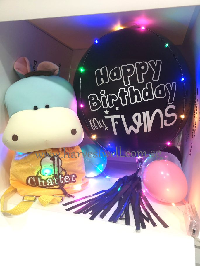 Customize Surprise Balloon Gift Box with Black ORBZ  Balloon Singapore
